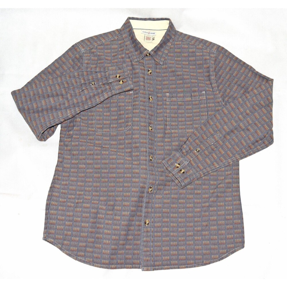 carbon2cobalt Men Long Sleeve Button Front Casual Heavy Cotton Shirt Size Medium